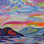ORIGINAL Acrylic Painting Lake Okanagan From Peachland - 9x12 Colorful Lake and Sky Art