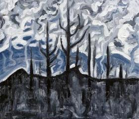ORIGINAL Acrylic Painting - Charred Landscape - 12 x 12 - Deep Colored Landscape Art