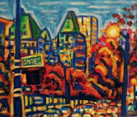 ORIGINAL acrylic painting on stretched canvas - Southbound Traffic - 14' x 18'